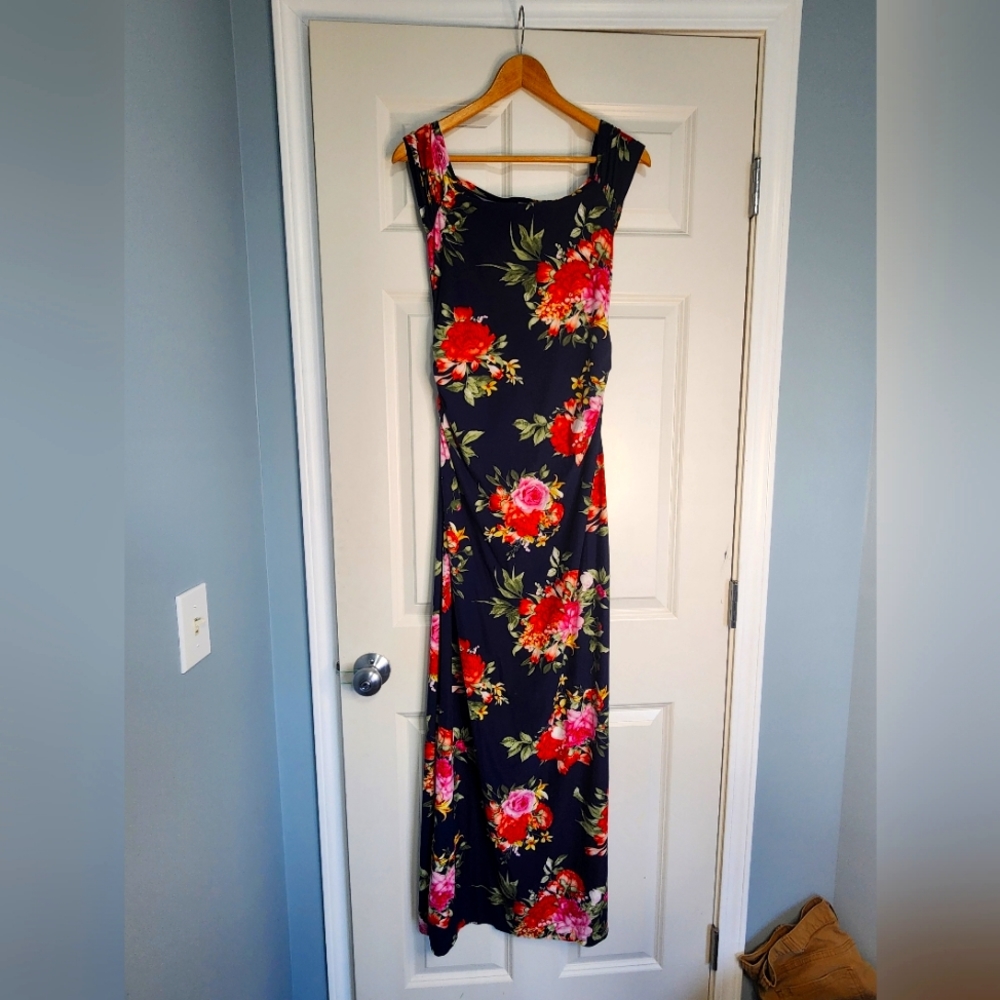 Navy floral maternity maxi dress
